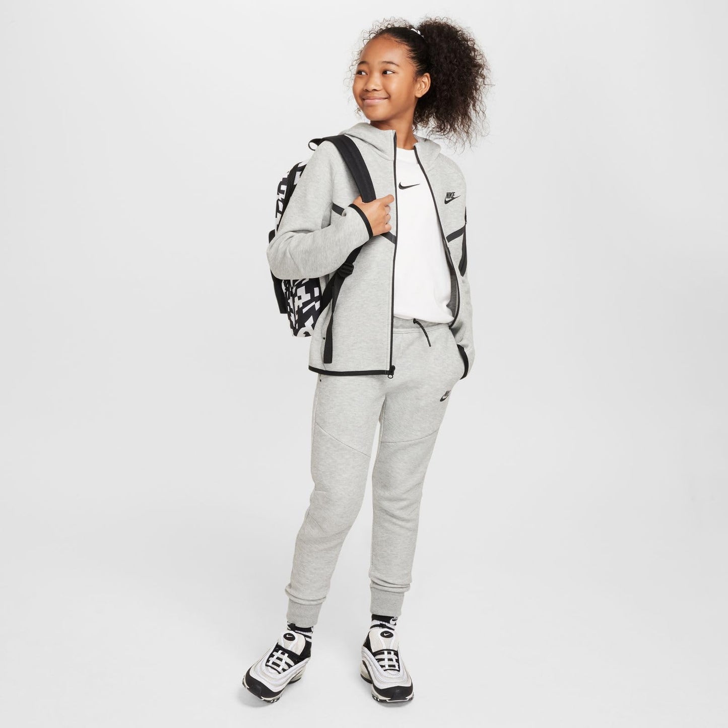 Nike Sportswear Tech Fleece Big Kids' Joggers (HV5869-063, Dark Grey Heather/Black/Black) Size Large