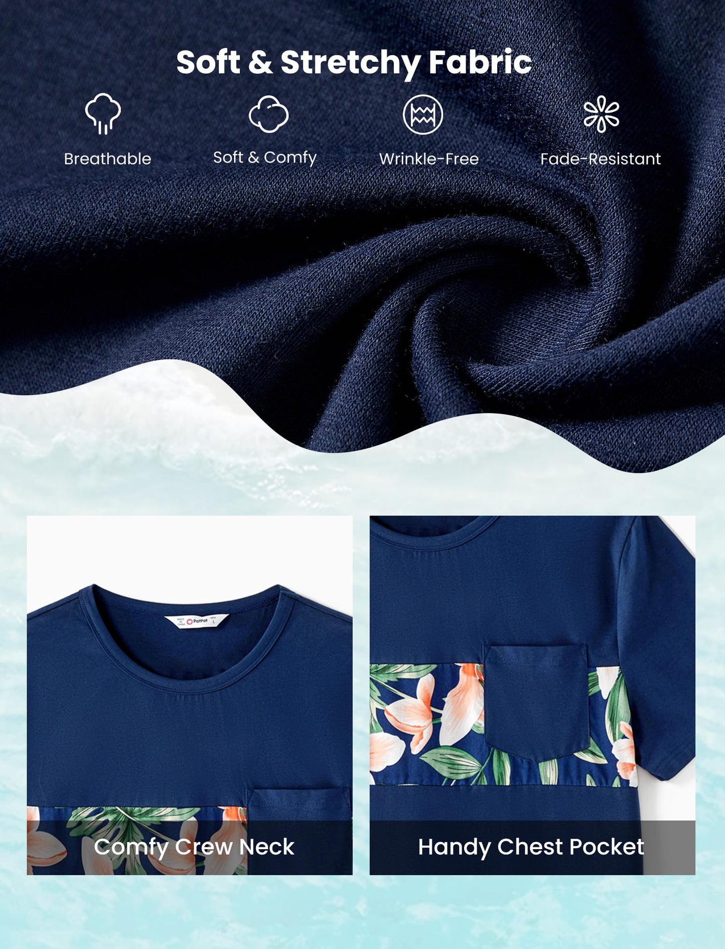 PATPAT Family Cruise Outfits Matching Shirts Matching Family Hawaiian Outfits Tropical Floral Palm Leaf Print Vacation Beach Short Sleeve Father Son Matching Shirts Green Floral T Shirts for Men L