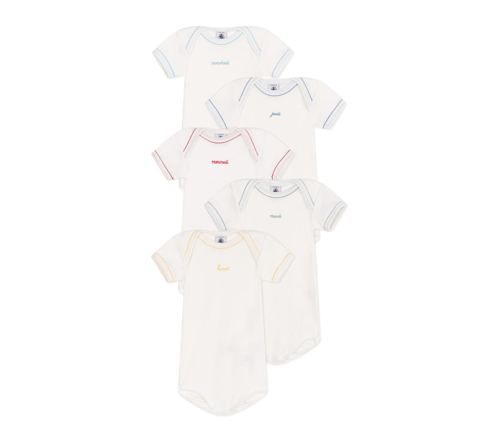 Petit Bateau Babies' short-sleeved cotton days of the week bodysuits - 5-pack SIZES 3-36 MONTHS (variante 1, SIZE 24 MONTH)