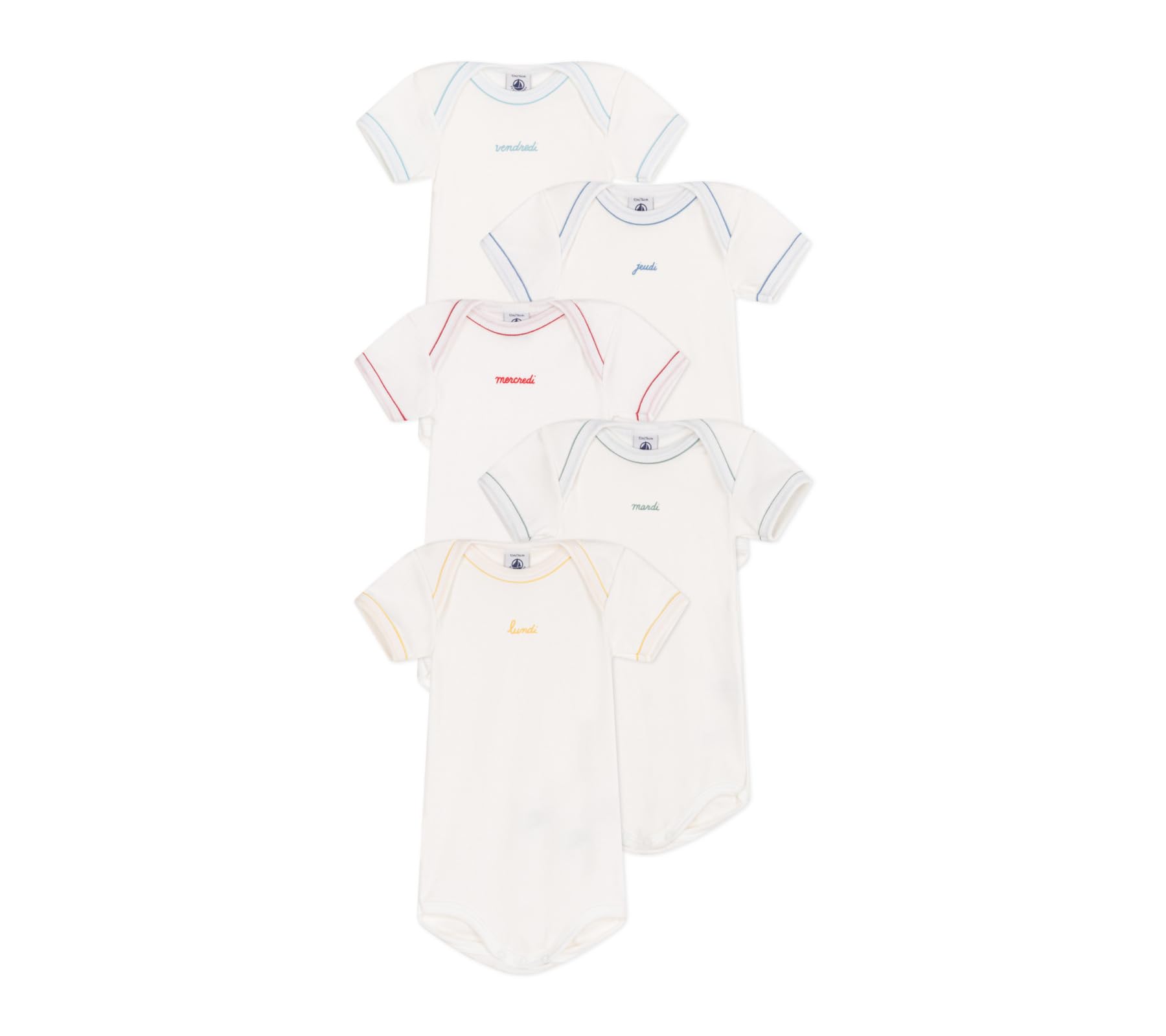 Petit Bateau Babies' short-sleeved cotton days of the week bodysuits - 5-pack SIZES 3-36 MONTHS (variante 1, SIZE 24 MONTH)