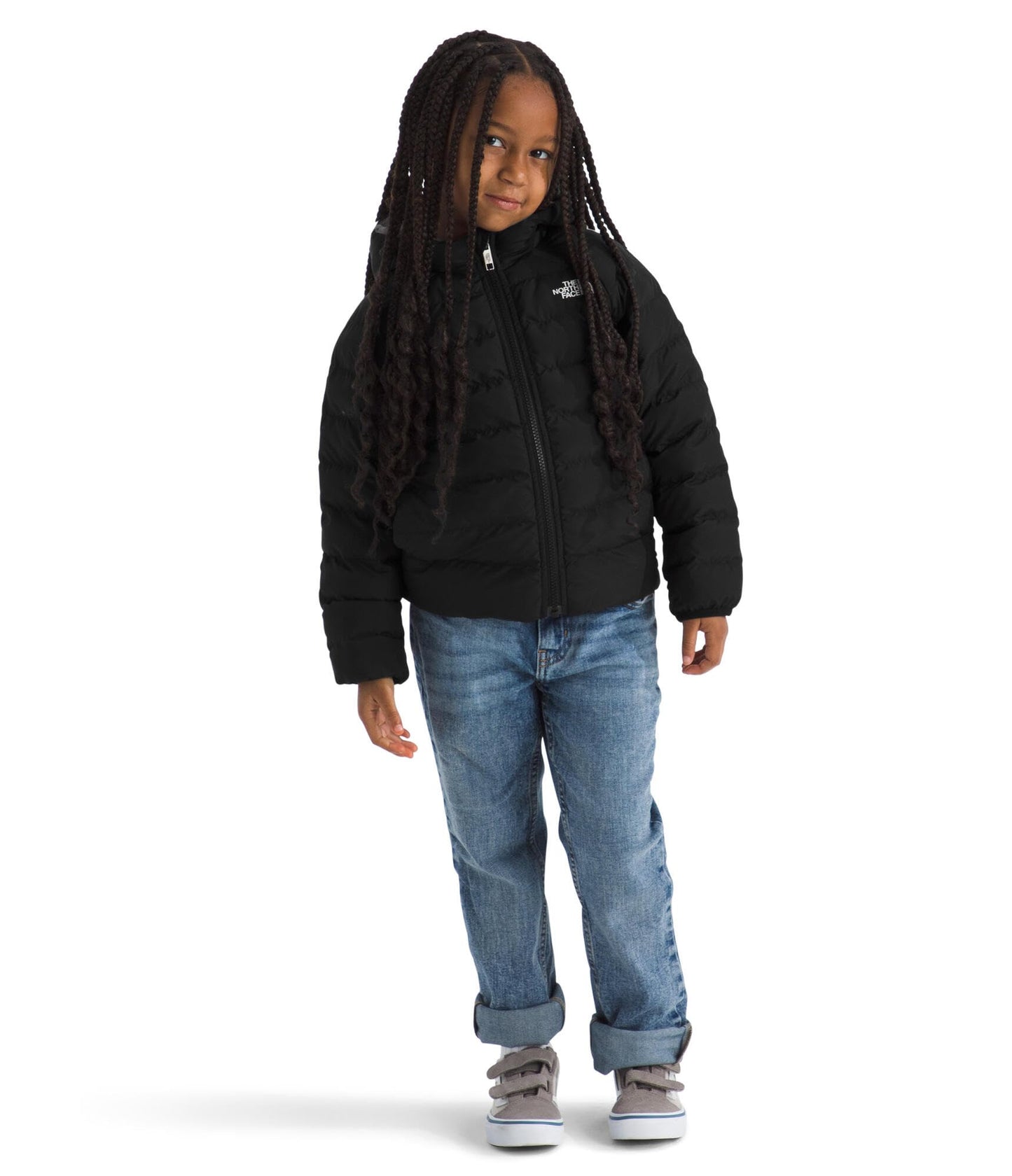 The North Face Kids' Reversible Perrito Insulated Hooded Jacket - 2 in 1 Winter Coat, Lightweight & Water Repellent, TNF Black/Smoked Pearl, 4