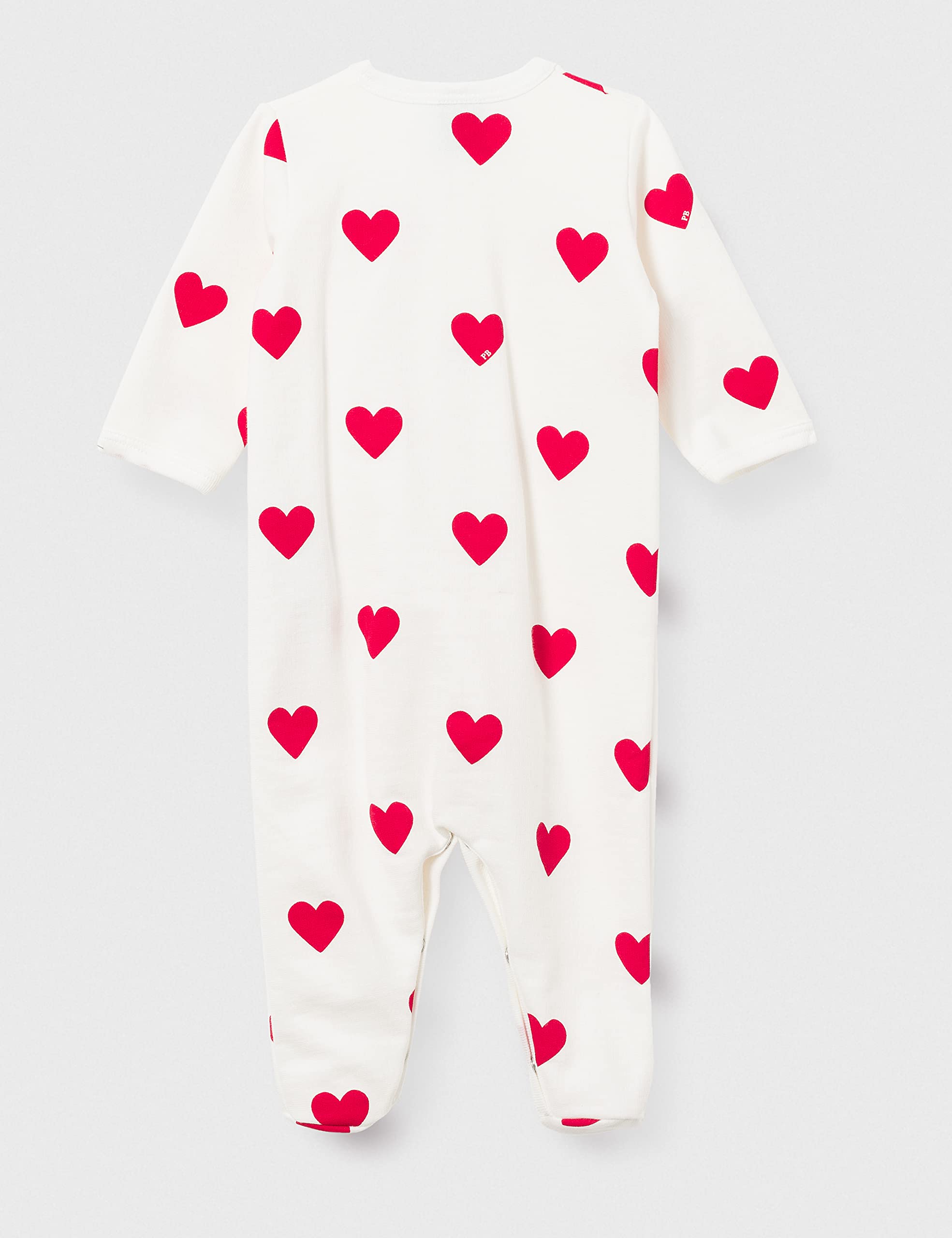Petit Bateau BABIES' GIRL RED HEARTS FOOTIE SIZES 1-3 MONTH (SIZE 1 MONTH STYLE A00BT)