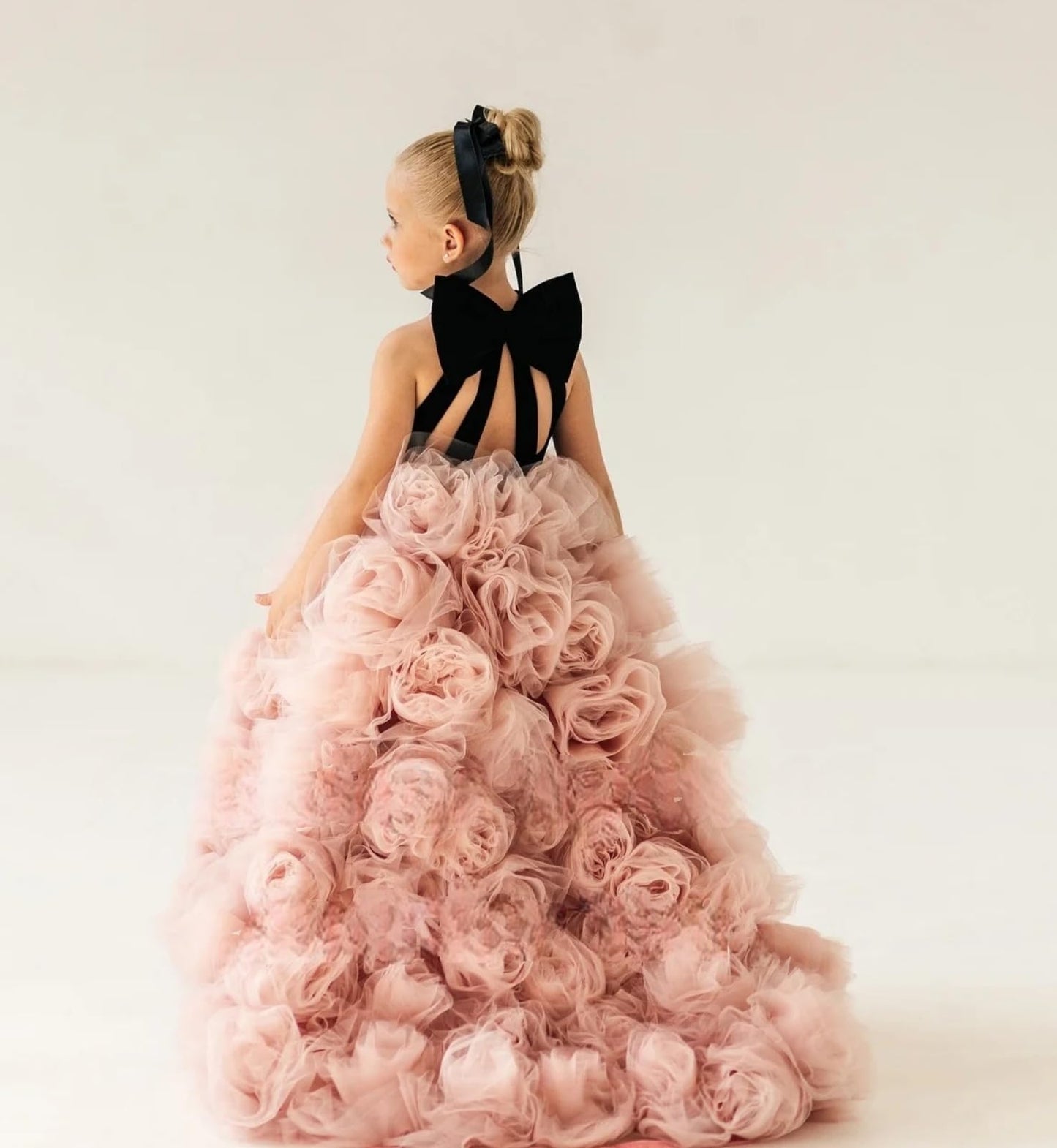 Dinjicun Tulle Flower Girls Dress High Neck A Line Ball Gowns Princess 3D Flowers Kid Birthday Party Dresses