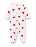 Petit Bateau BABIES' GIRL RED HEARTS FOOTIE SIZES 1-3 MONTH (SIZE 1 MONTH STYLE A00BT)