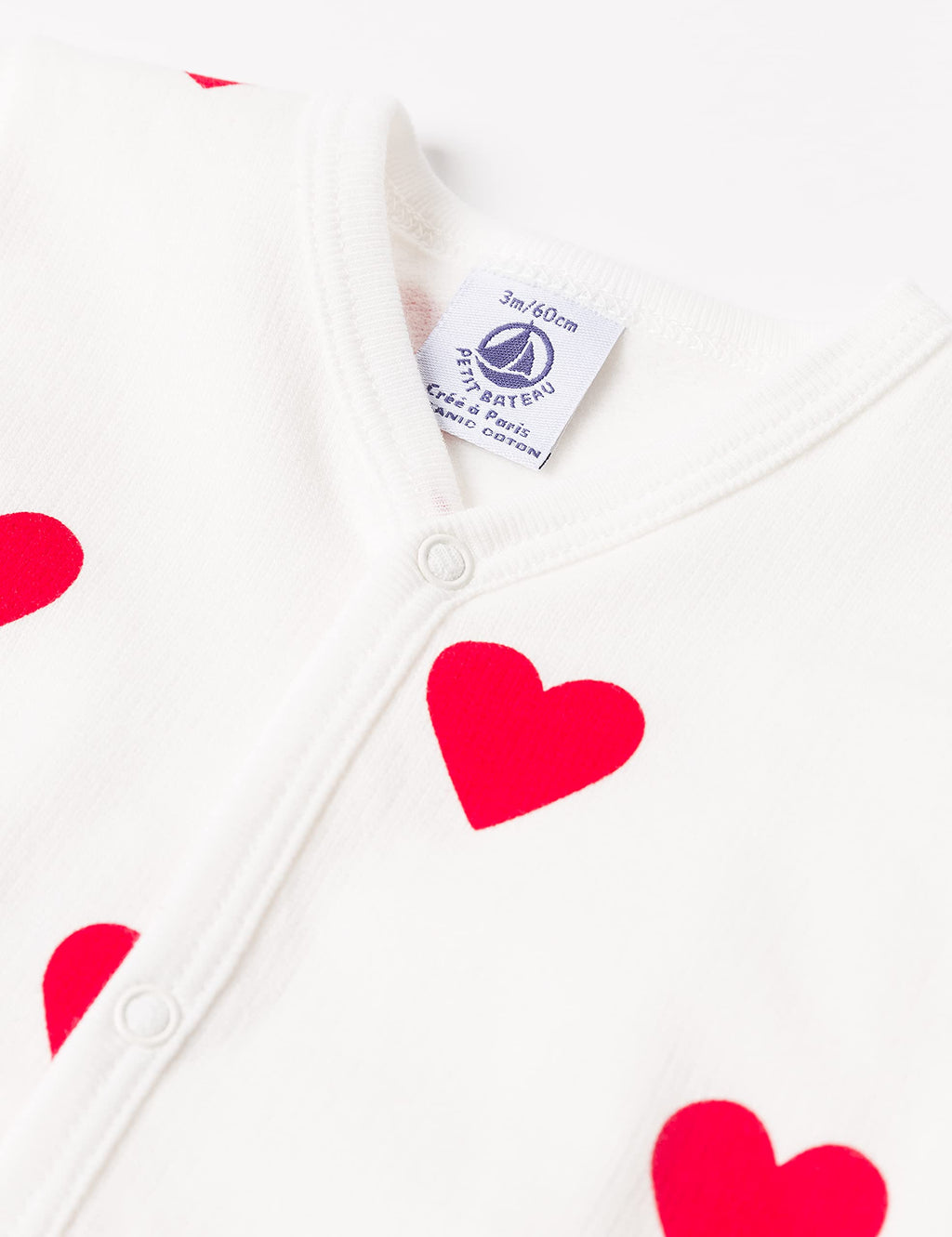 Petit Bateau BABIES' GIRL RED HEARTS FOOTIE SIZES 1-3 MONTH (SIZE 1 MONTH STYLE A00BT)