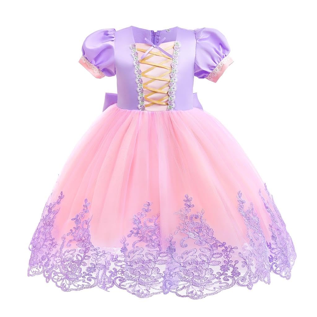 Dressy Daisy Long Braid Princess Fancy Dress Up Halloween Birthday Party Costume for Little Girls Size 7, Purple