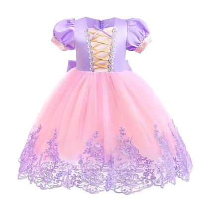 Dressy Daisy Long Braid Princess Fancy Dress Up Halloween Birthday Party Costume for Little Girls Size 7, Purple