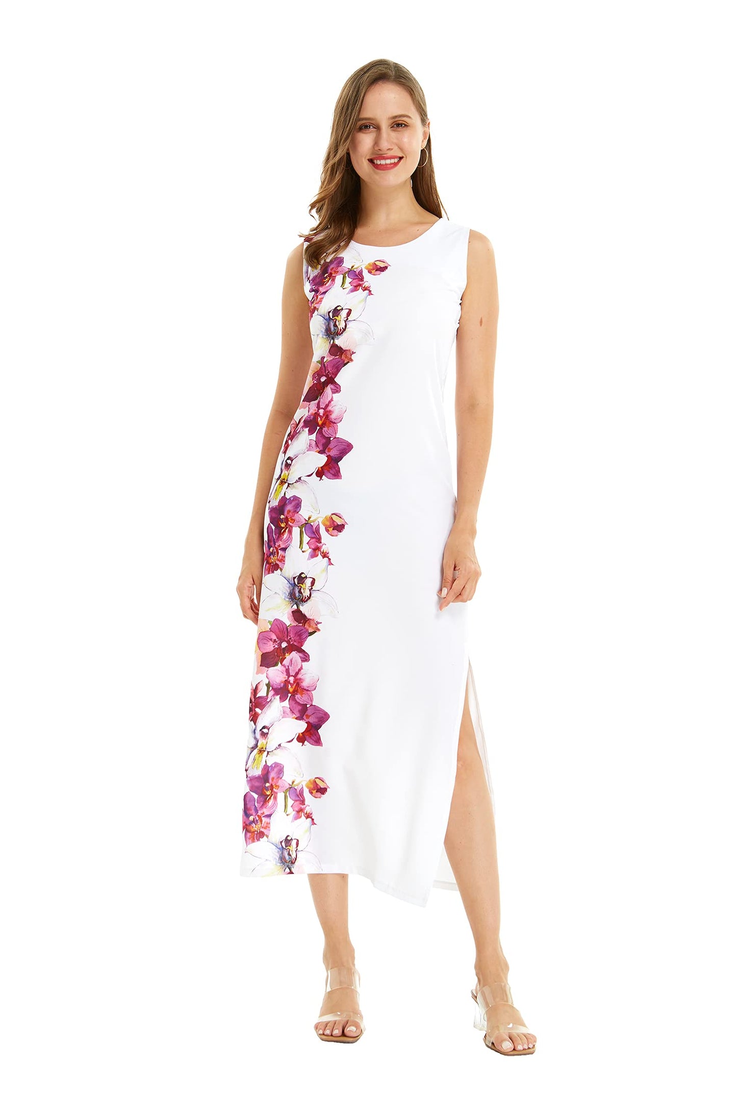 Matchable Family Hawaiian Luau Maxi Tank Dress, Watercolor Orchid, Women, Medium