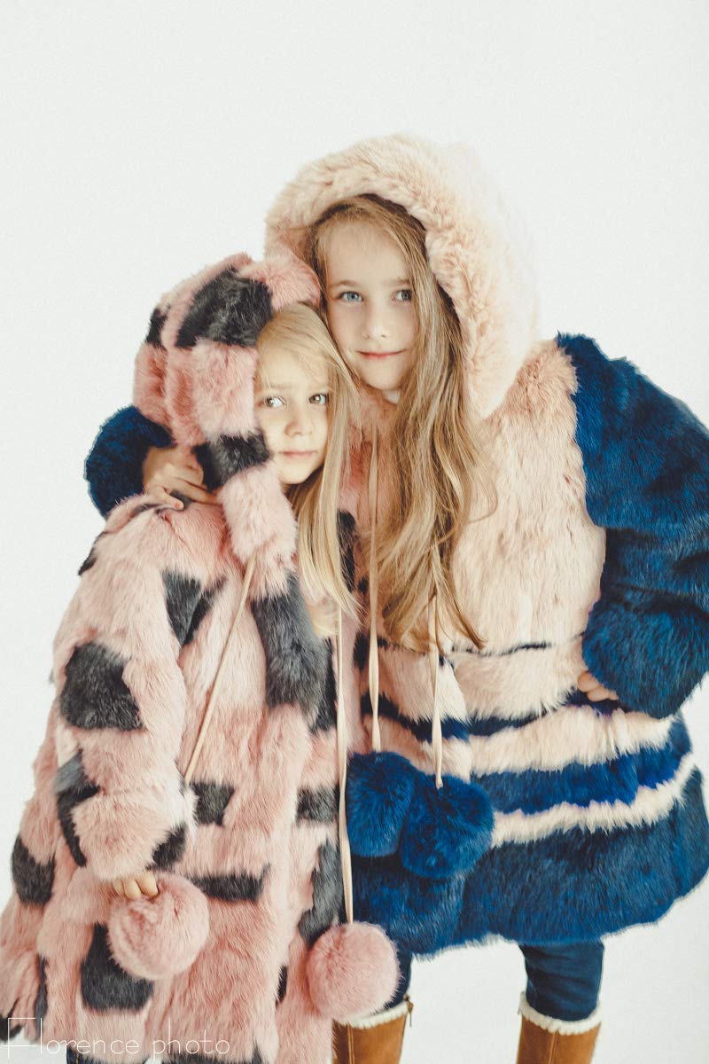 Rabbit Fur Coat for Girls Toddler Winter Jacket Windbreaker for Boys and Girls (Pink/Gray)