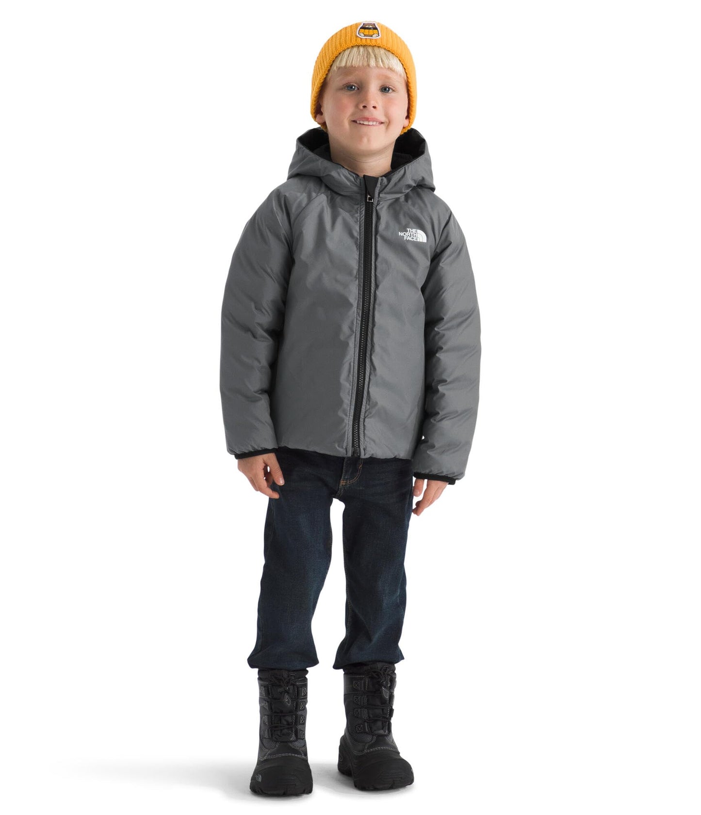 The North Face Kids' Reversible Perrito Insulated Hooded Jacket - 2 in 1 Winter Coat, Lightweight & Water Repellent, TNF Black/Smoked Pearl, 4