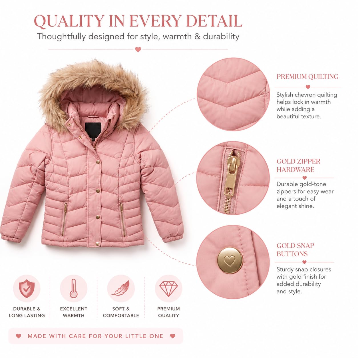Girls Faux Fur Hooded Puffer Jackets 24-Pack