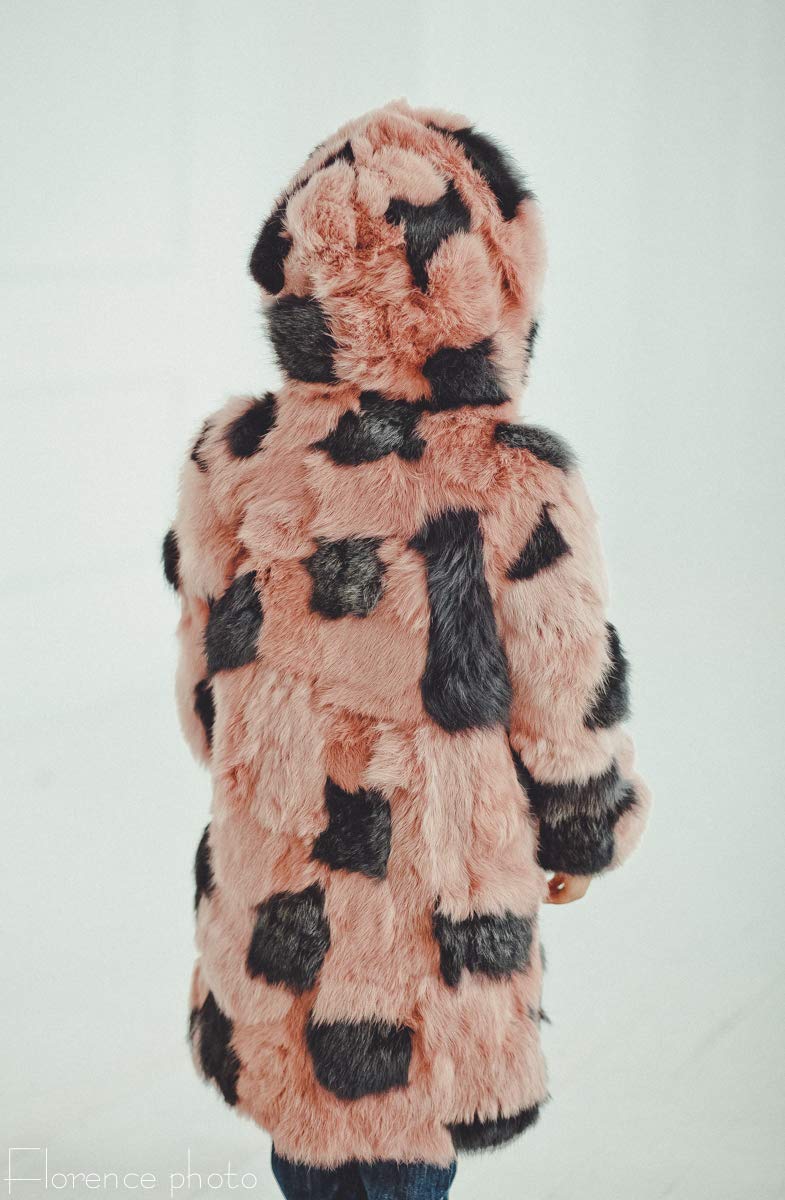 Rabbit Fur Coat for Girls Toddler Winter Jacket Windbreaker for Boys and Girls (Pink/Gray)