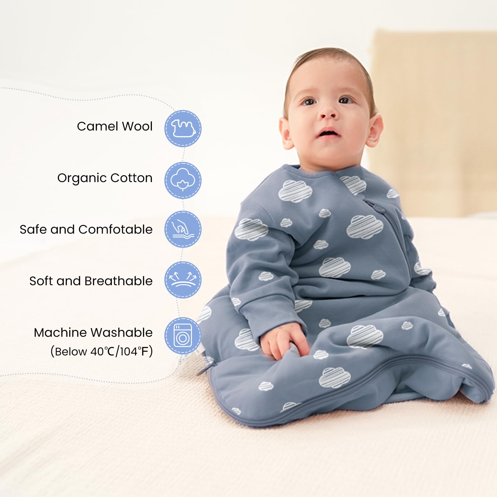 Unisex Sleeping Bag for Babies and Toddlers 1.0 Tog Sleep Sack 6-18 Months, Newborn Sleep Sack, Wearable Blanket Baby, One Piece Long Sleeves, Gifts for Baby