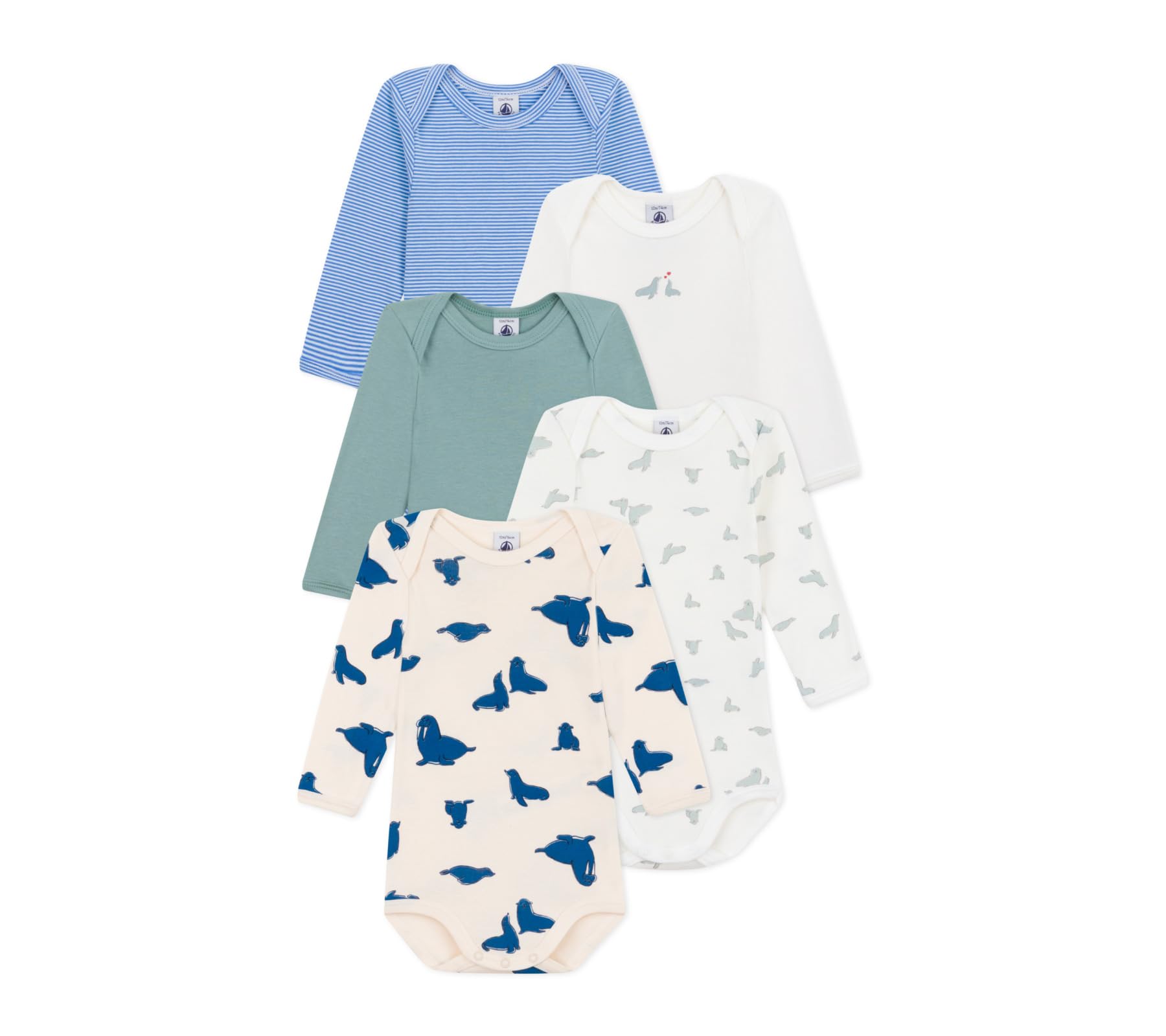 Petit Bateau Babies' long-sleeved printed cotton bodysuits - 5-pack SIZES 3-36 MONTHS (variante 1, SIZE 6 MONTH)