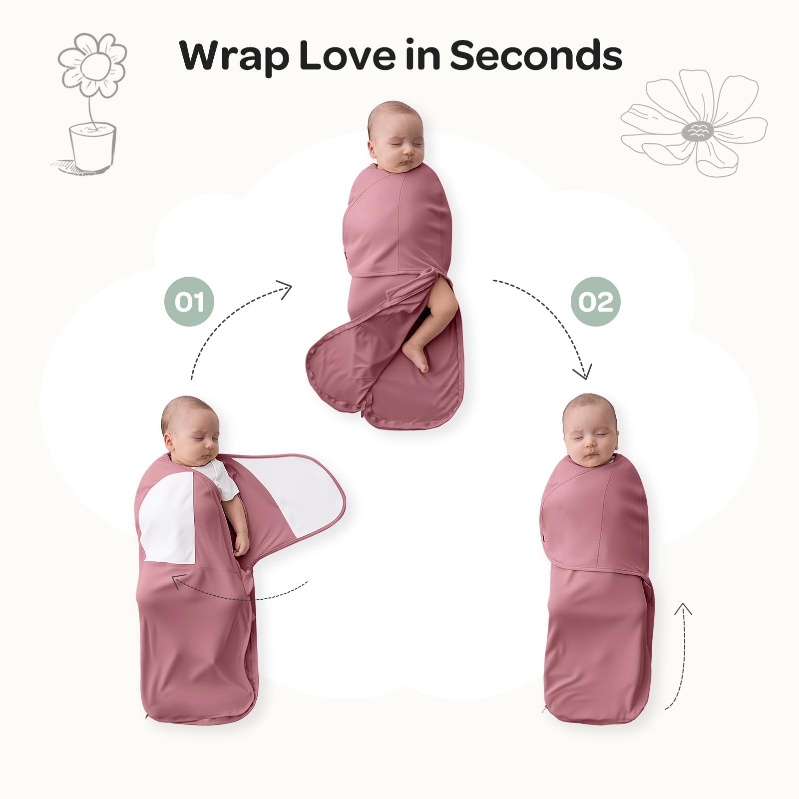 Momcozy Swaddles for Newborns, Quiet Fastener Swaddle Suitable for Infant 0-3 Months, New-Parent-Friendly Sleep Sack, Reduce Startle Reflex, Newborn Boys Girls Registry Essentials, 2-Pack, Bloom