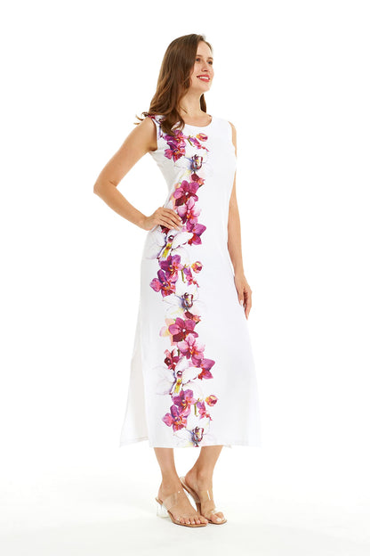 Matchable Family Hawaiian Luau Maxi Tank Dress, Watercolor Orchid, Women, Medium