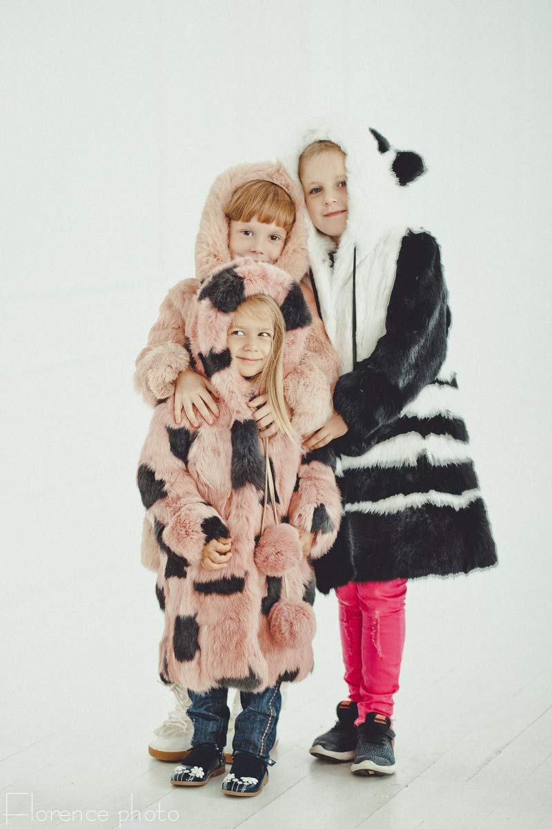 Rabbit Fur Coat for Girls Toddler Winter Jacket Windbreaker for Boys and Girls (Pink/Gray)