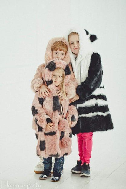 Rabbit Fur Coat for Girls Toddler Winter Jacket Windbreaker for Boys and Girls (Pink/Gray)