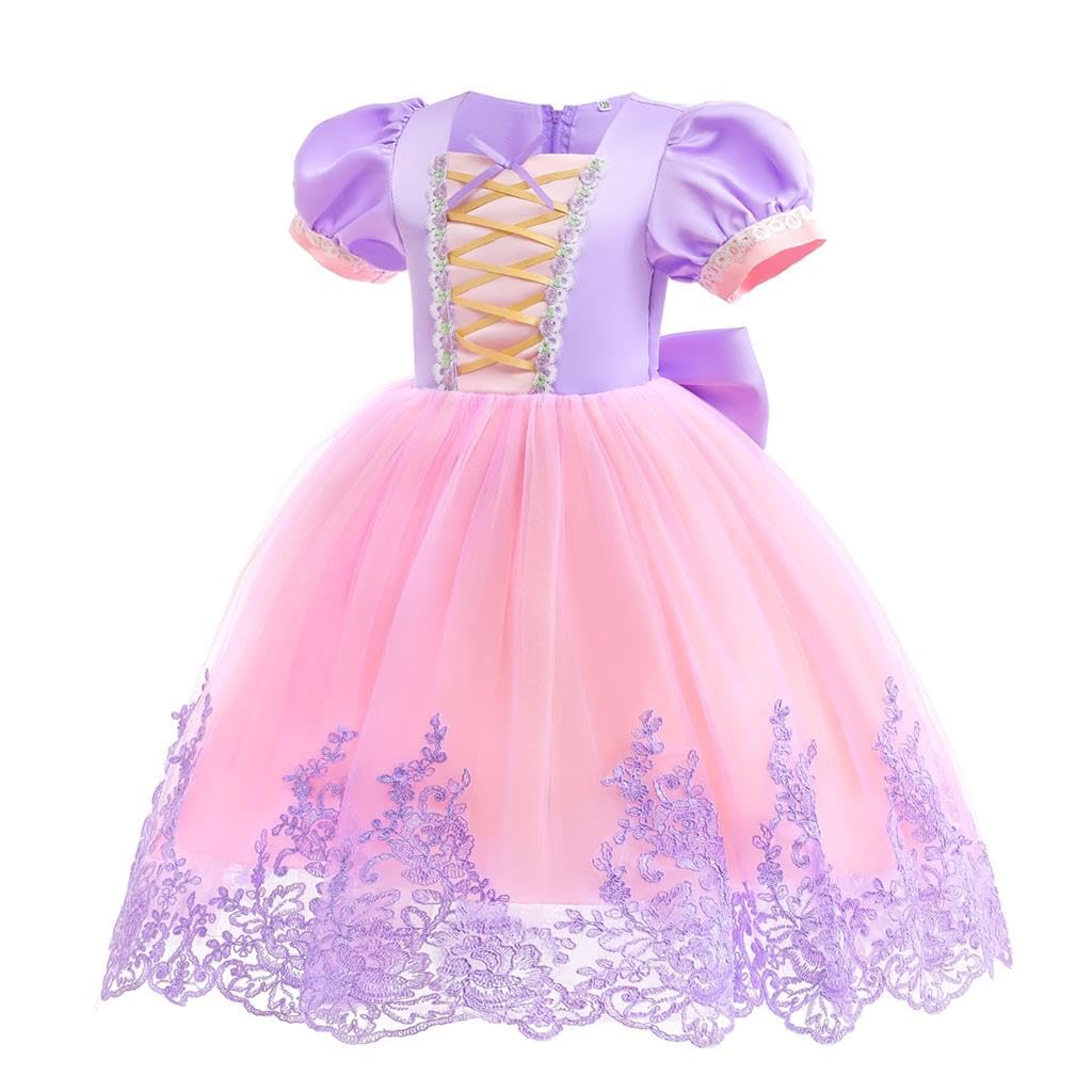 Dressy Daisy Long Braid Princess Fancy Dress Up Halloween Birthday Party Costume for Little Girls Size 7, Purple