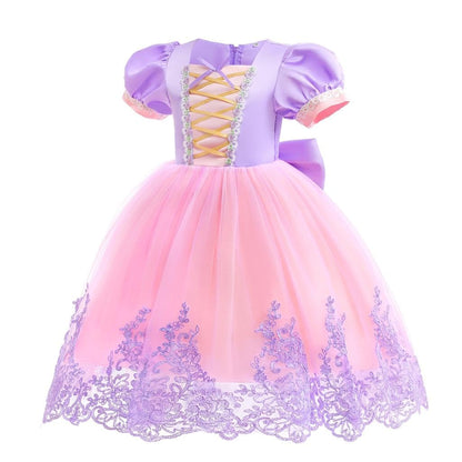 Dressy Daisy Long Braid Princess Fancy Dress Up Halloween Birthday Party Costume for Little Girls Size 7, Purple