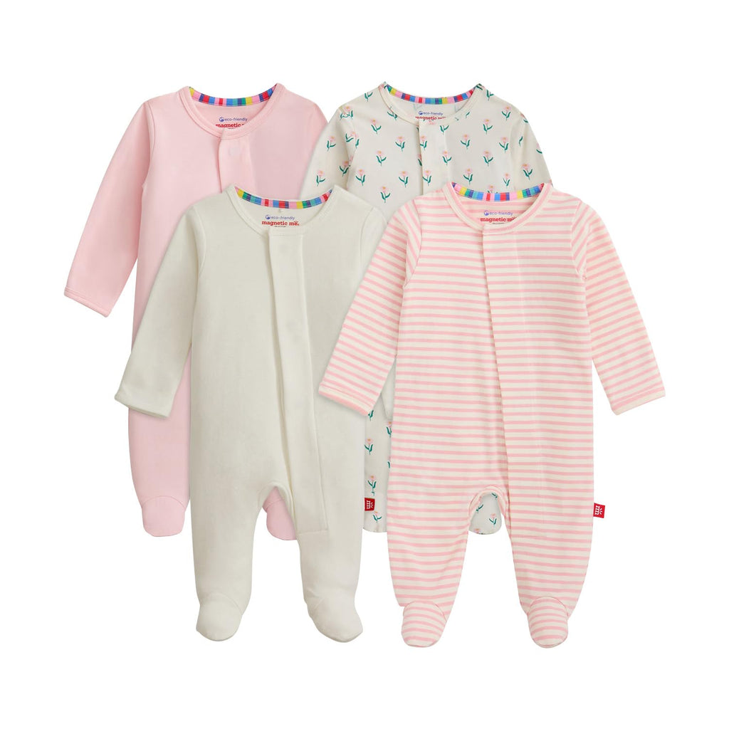 Magnetic Me Cloudstretch 4-Pack Bundle | Magnetic Baby Footie Pajamas | Girls - 1 | 3-6 Months