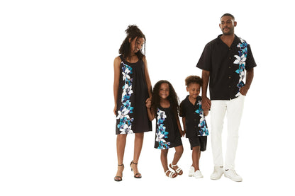 Matchable Family Hawaiian Luau Maxi Tank Dress, Watercolor Orchid Black Turquoise, Women, Large