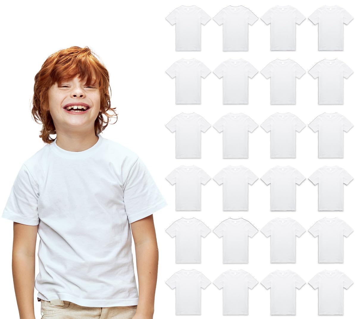 BILLIONHATS 24 Pack Kids Cotton T-Shirts Bulk, Wholesale Unisex Children Tees, Lightweight T-Shirts Packs for Boys Girls