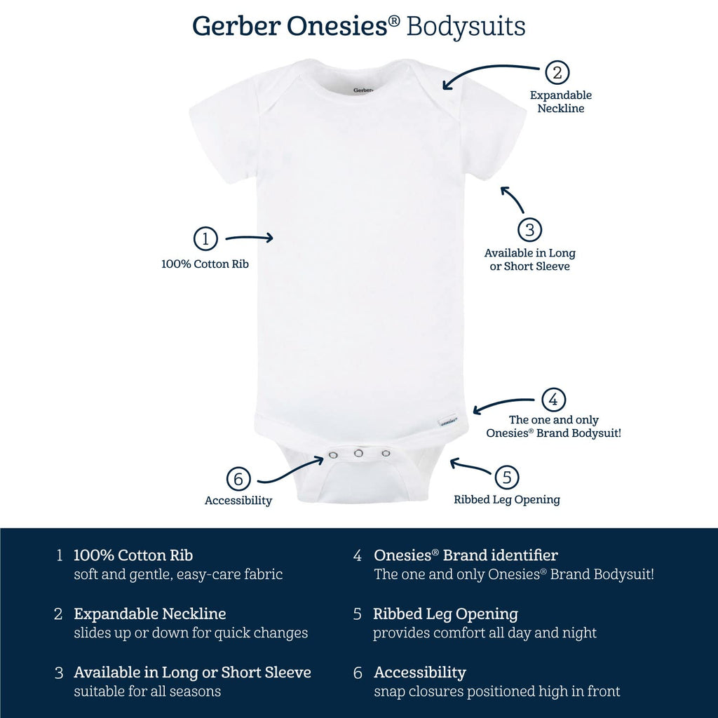 Gerber Baby 8-Pack Short Sleeve Onesies Bodysuits, Animals Green, 0-3 Months