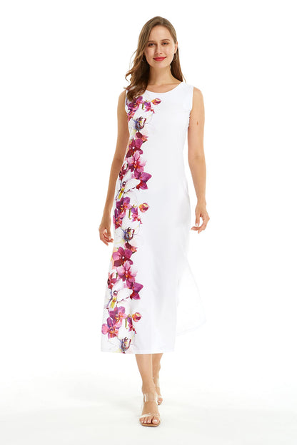 Matchable Family Hawaiian Luau Maxi Tank Dress, Watercolor Orchid, Women, Medium