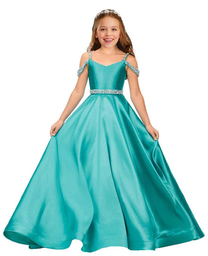 Jirocum Flower Girls Satin Rhinestone Pageant Dresses Princess A Line Floor Length Formal Wedding Party Communion Gowns,Jade Blue,2