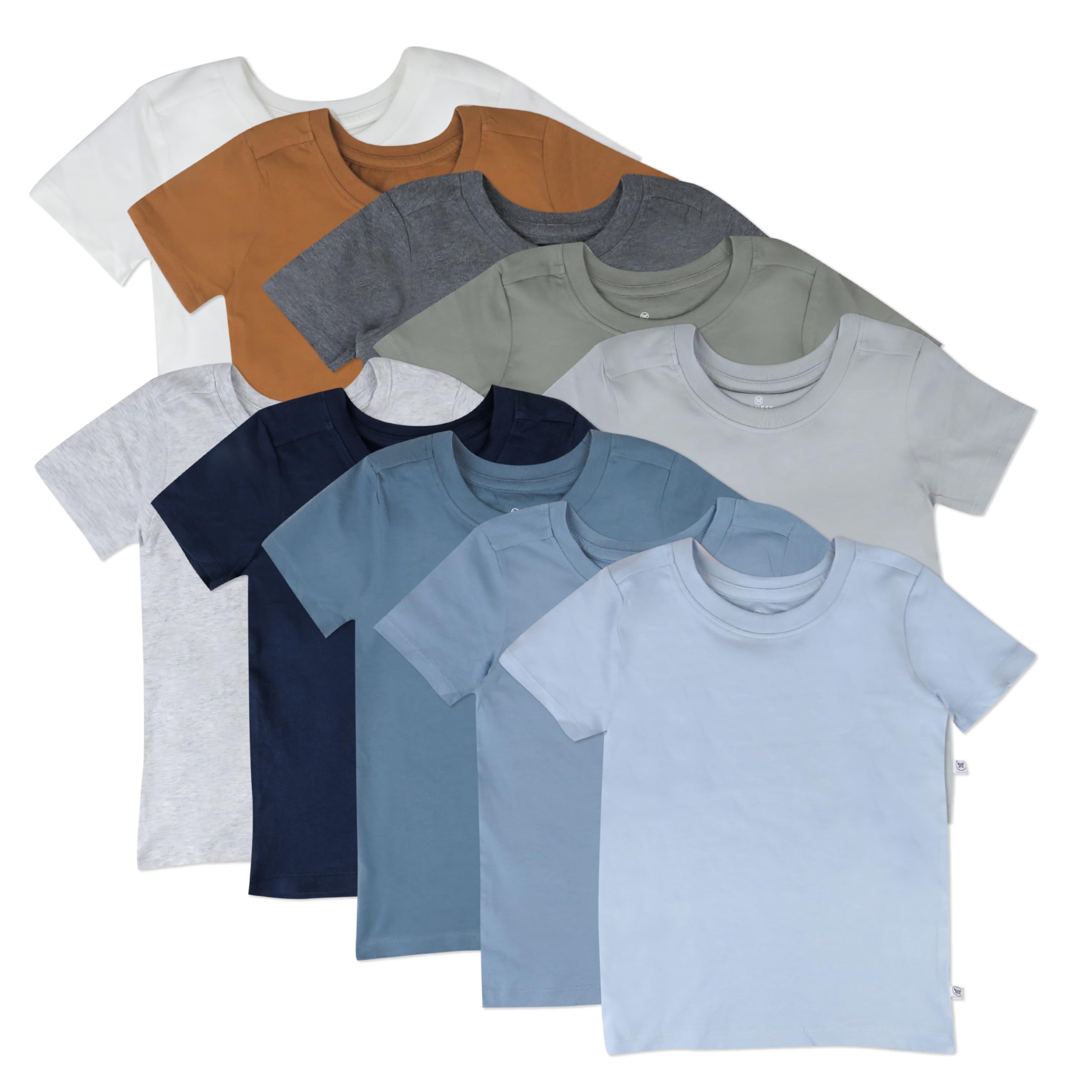 HonestBaby Unisex Baby 10-Pack 100% Organic Cotton Short Sleeve T-Shirts, Prep School Rebel Boy, 24 Months