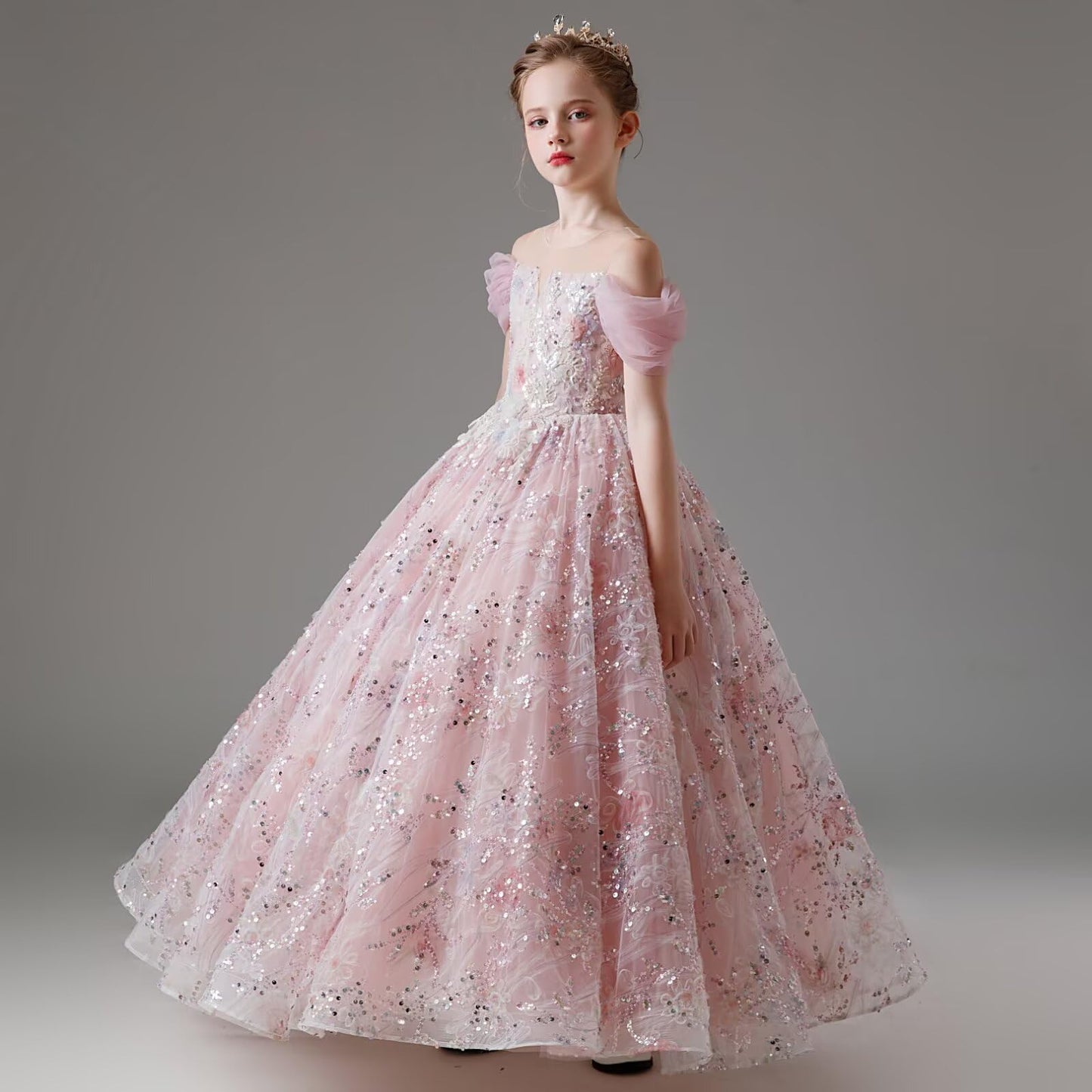 HAPRISE Advanced Flower Girls Pageant Evening Sequin Dress Kids Pink Birthday Party Princess Dresses for Toddler Wedding