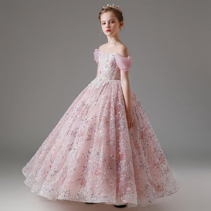 HAPRISE Advanced Flower Girls Pageant Evening Sequin Dress Kids Pink Birthday Party Princess Dresses for Toddler Wedding