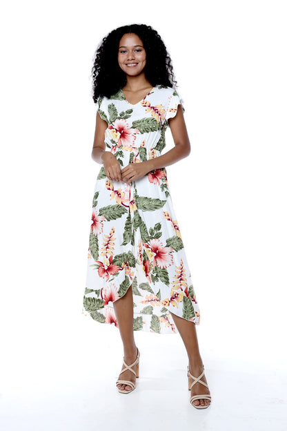 Matchable Family Hawaiian Luau Wrap Ruffle Dress, Cream Rafelsia, Women, Large