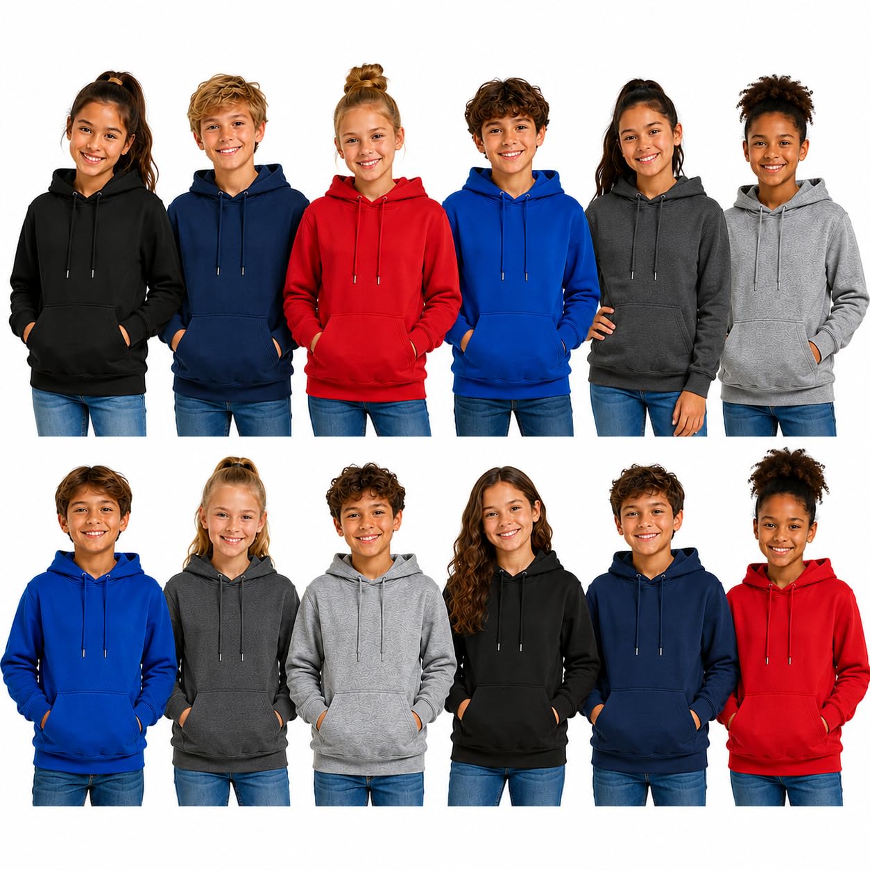 BILLIONHATS 12 Pack of Wholesale Kids Hoodie Sweatshirts Bulk Hoodies for Children, Warm Hooded Shirt Boys Girls Unisex, Donations Camp SIZE XL