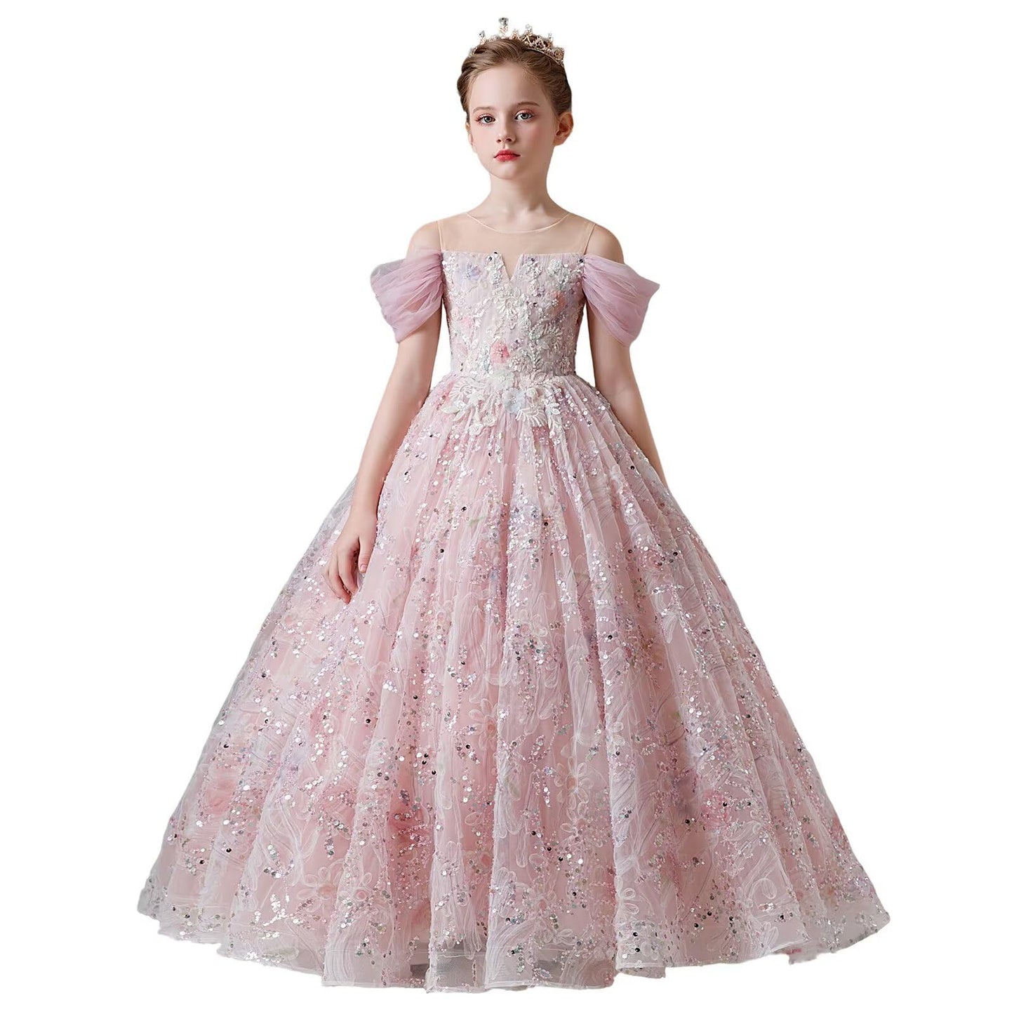 HAPRISE Advanced Flower Girls Pageant Evening Sequin Dress Kids Pink Birthday Party Princess Dresses for Toddler Wedding
