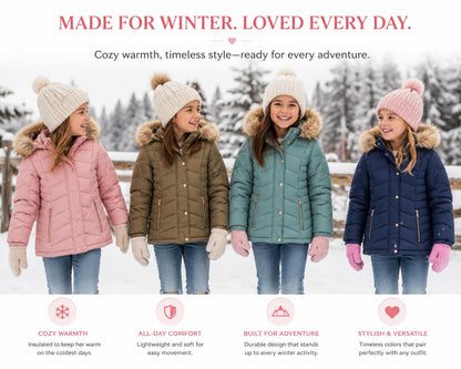 Girls Faux Fur Hooded Puffer Jackets 24-Pack