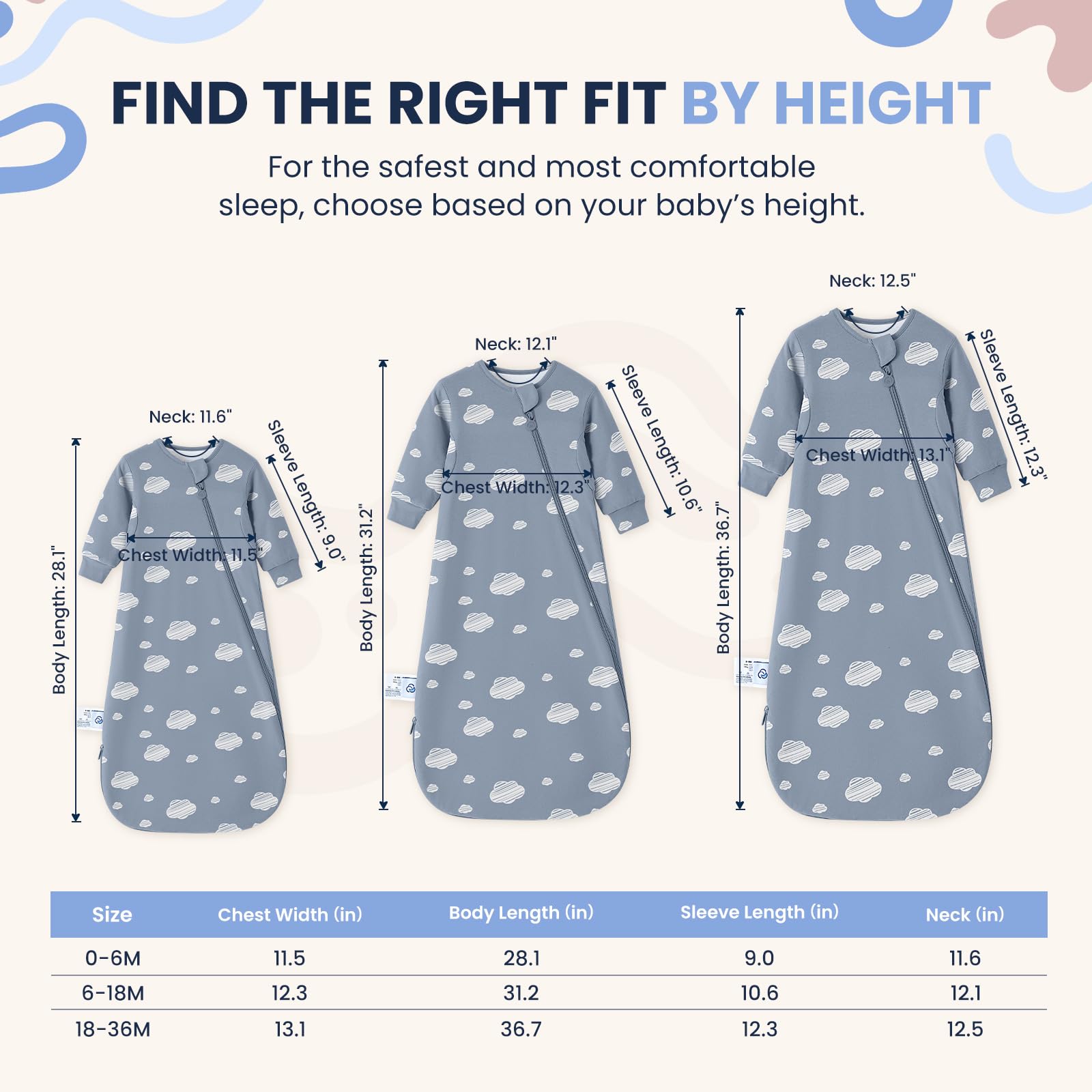 Unisex Sleeping Bag for Babies and Toddlers 1.0 Tog Sleep Sack 6-18 Months, Newborn Sleep Sack, Wearable Blanket Baby, One Piece Long Sleeves, Gifts for Baby