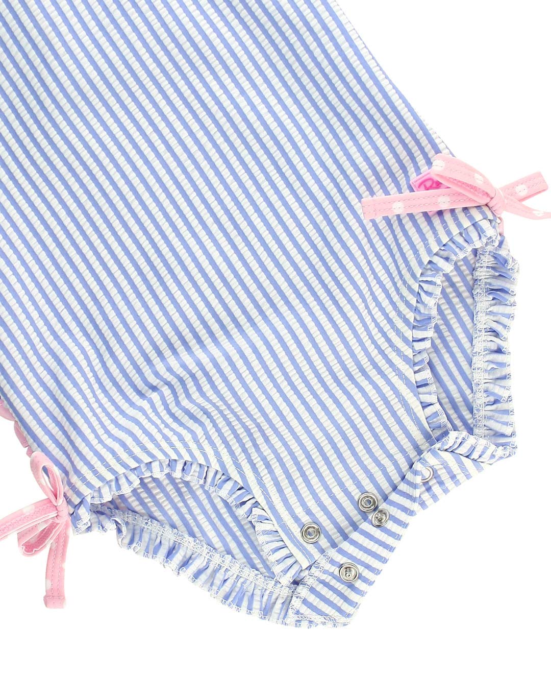 RuffleButts Baby-Girls Seersucker Long Sleeve Rash Guard - One Piece Swimsuit UPF 50+ Toddler