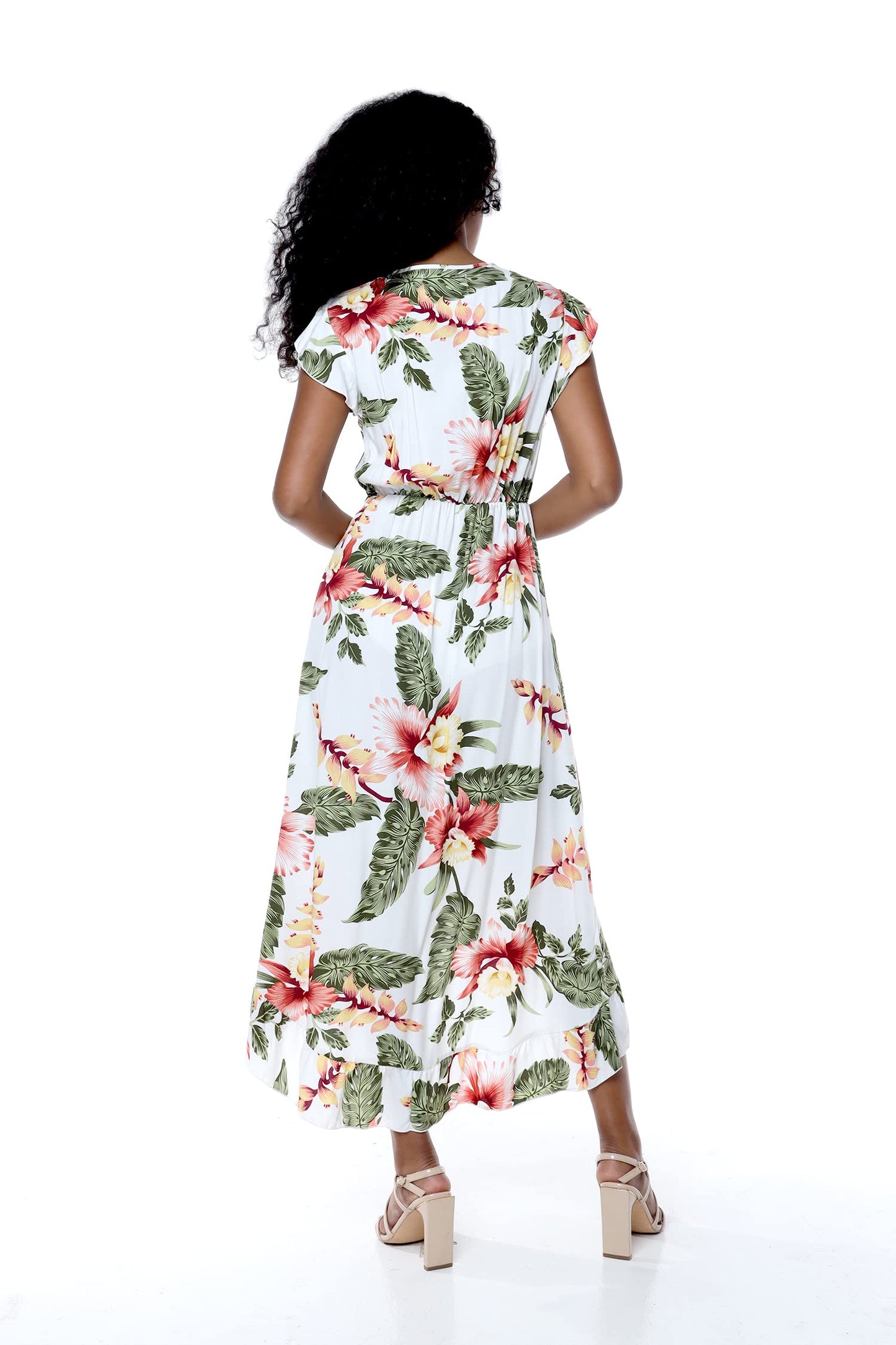 Matchable Family Hawaiian Luau Wrap Ruffle Dress, Cream Rafelsia, Women, Large