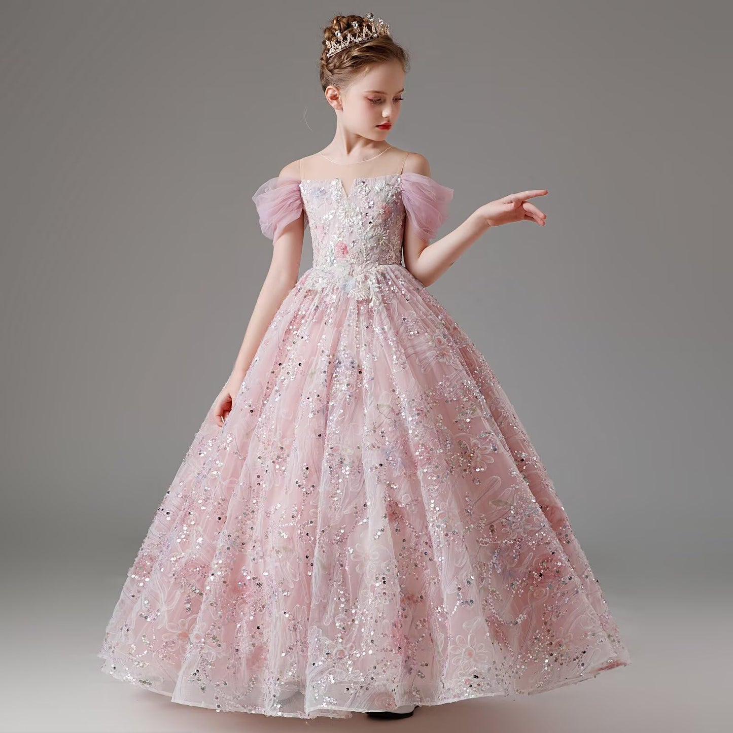 HAPRISE Advanced Flower Girls Pageant Evening Sequin Dress Kids Pink Birthday Party Princess Dresses for Toddler Wedding