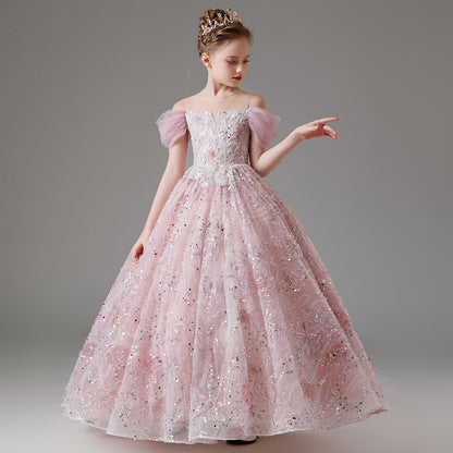 HAPRISE Advanced Flower Girls Pageant Evening Sequin Dress Kids Pink Birthday Party Princess Dresses for Toddler Wedding