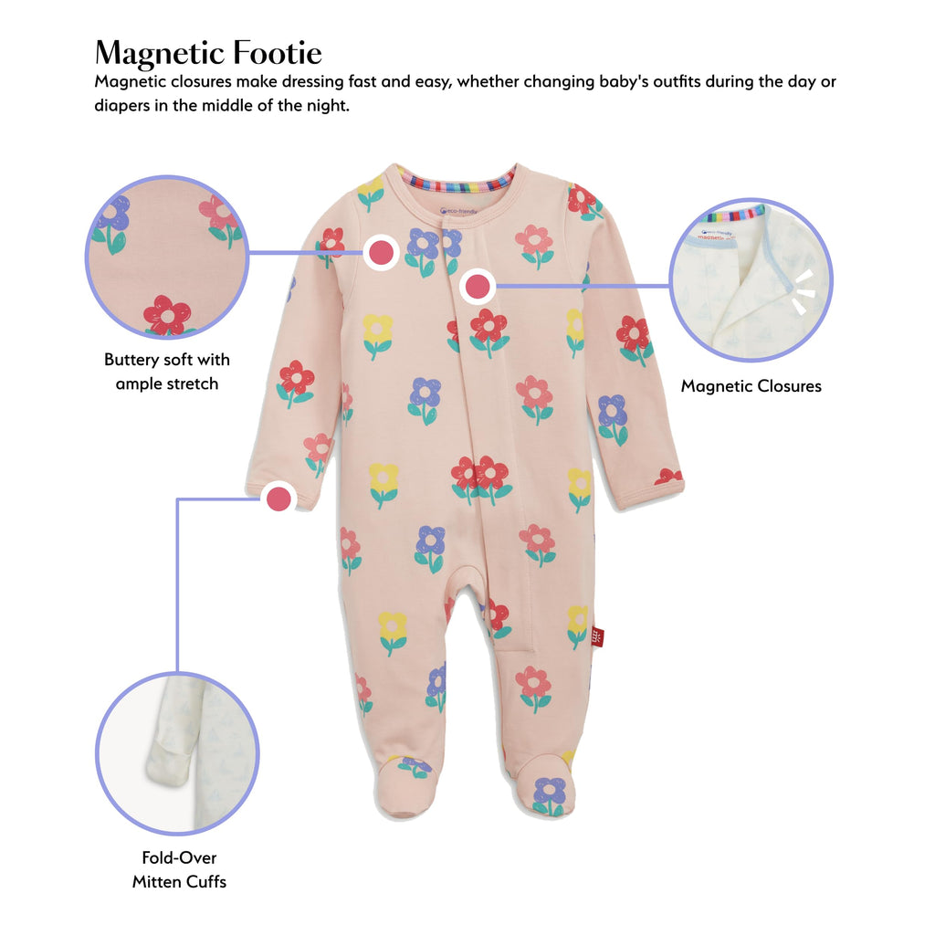 Magnetic Me Cloudstretch 4-Pack Bundle | Magnetic Baby Footie Pajamas | Girls - 1 | 3-6 Months