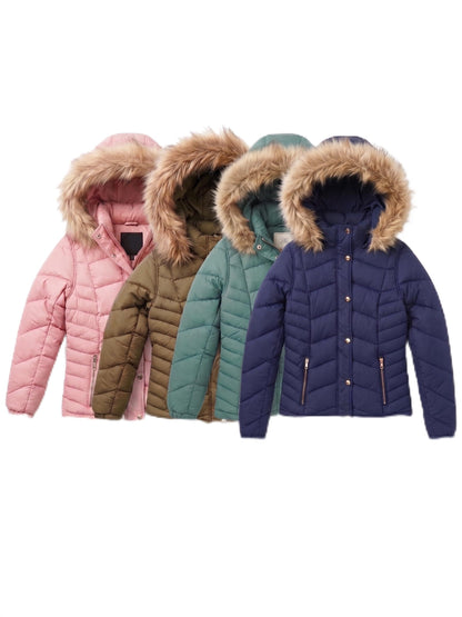 Girls Faux Fur Hooded Puffer Jackets 24-Pack