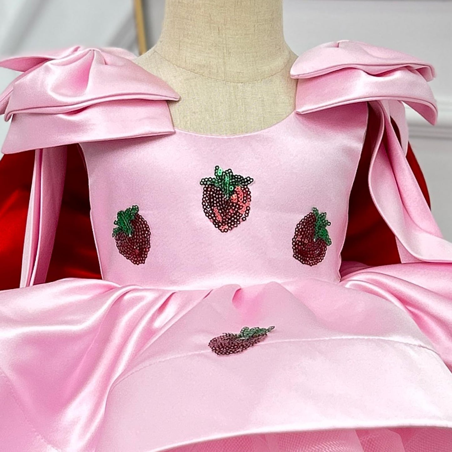 bluqulo Girls Pink Strawberry Princess Dress – Silky Satin, Layered Tulle, Birthday/Party/Pageant Dress with Pink Bow and Matching Headband