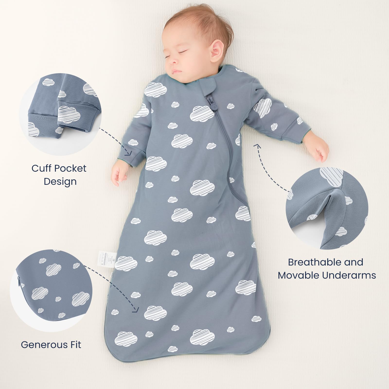 Unisex Sleeping Bag for Babies and Toddlers 1.0 Tog Sleep Sack 6-18 Months, Newborn Sleep Sack, Wearable Blanket Baby, One Piece Long Sleeves, Gifts for Baby