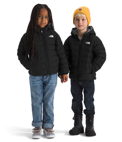 The North Face Kids' Reversible Perrito Insulated Hooded Jacket - 2 in 1 Winter Coat, Lightweight & Water Repellent, TNF Black/Smoked Pearl, 4