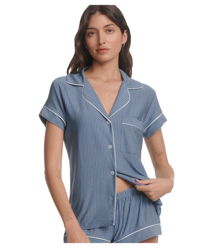 Eberjey, Women's, Gisele Printed TENCEL™ Modal Shorties PJ Set, Duo Stripe Slate Blue/Ivory, Medium