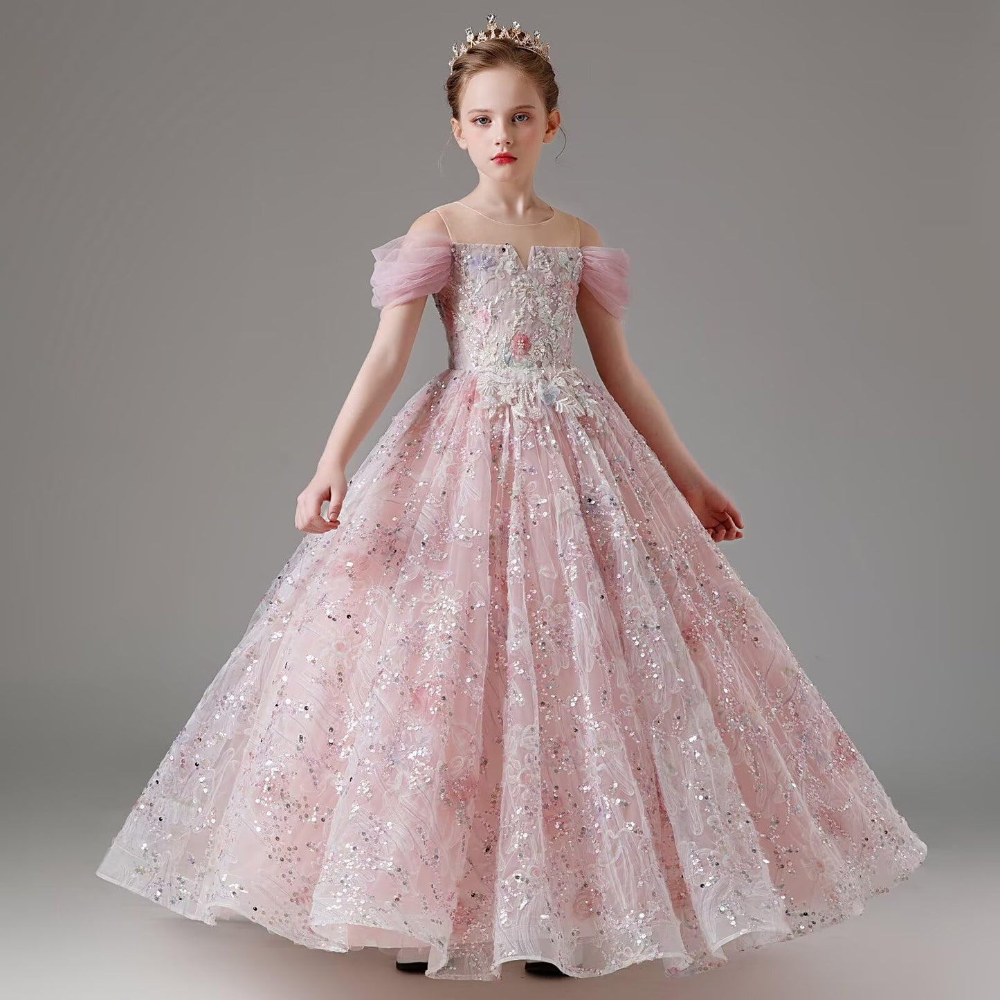 HAPRISE Advanced Flower Girls Pageant Evening Sequin Dress Kids Pink Birthday Party Princess Dresses for Toddler Wedding