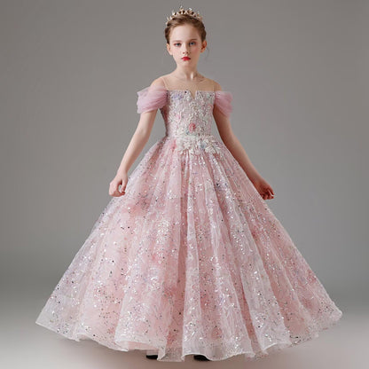 HAPRISE Advanced Flower Girls Pageant Evening Sequin Dress Kids Pink Birthday Party Princess Dresses for Toddler Wedding